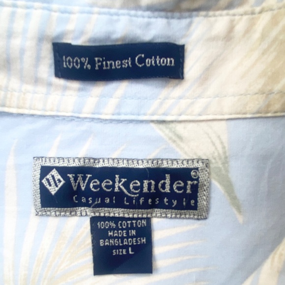 Weekender Casual Style Mens Lg Button Down Shirt Short Sleeve Feather Pattern - Picture 11 of 12